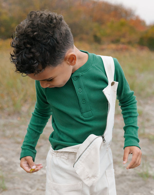 Noble Organic Rib Long-Sleeve Henley in Pine