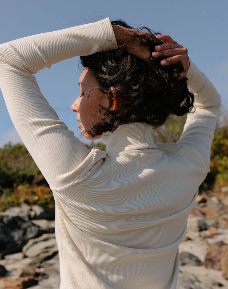 Noble Adult Organic Rib Turtleneck in Oat Milk