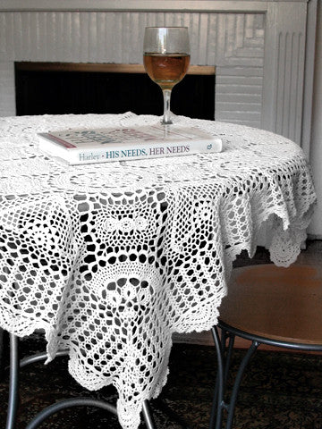 Crochet Lace Table Topper 34 Inch Square White — Accent Linens