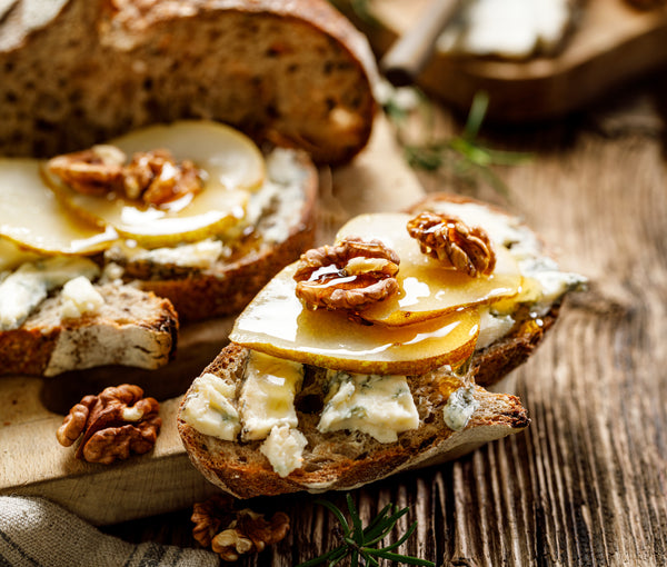 country bread, pears and walnuts