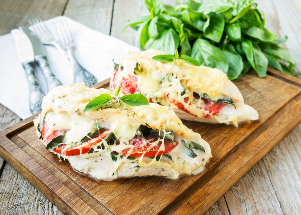 grilled-chicken-stuffed-basil-and-tomato recipe Valentine's Recipes with Wine Pairings
