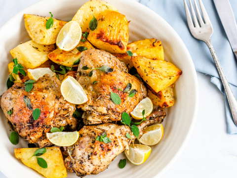 Plate of roasted chicken