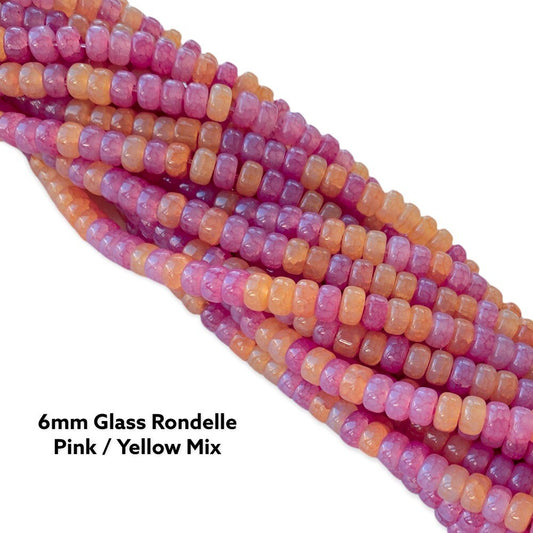 6mm Glass Rondelle beads, Blue/ Yellow Mix beads strand, spring Easter –  Casually Creative