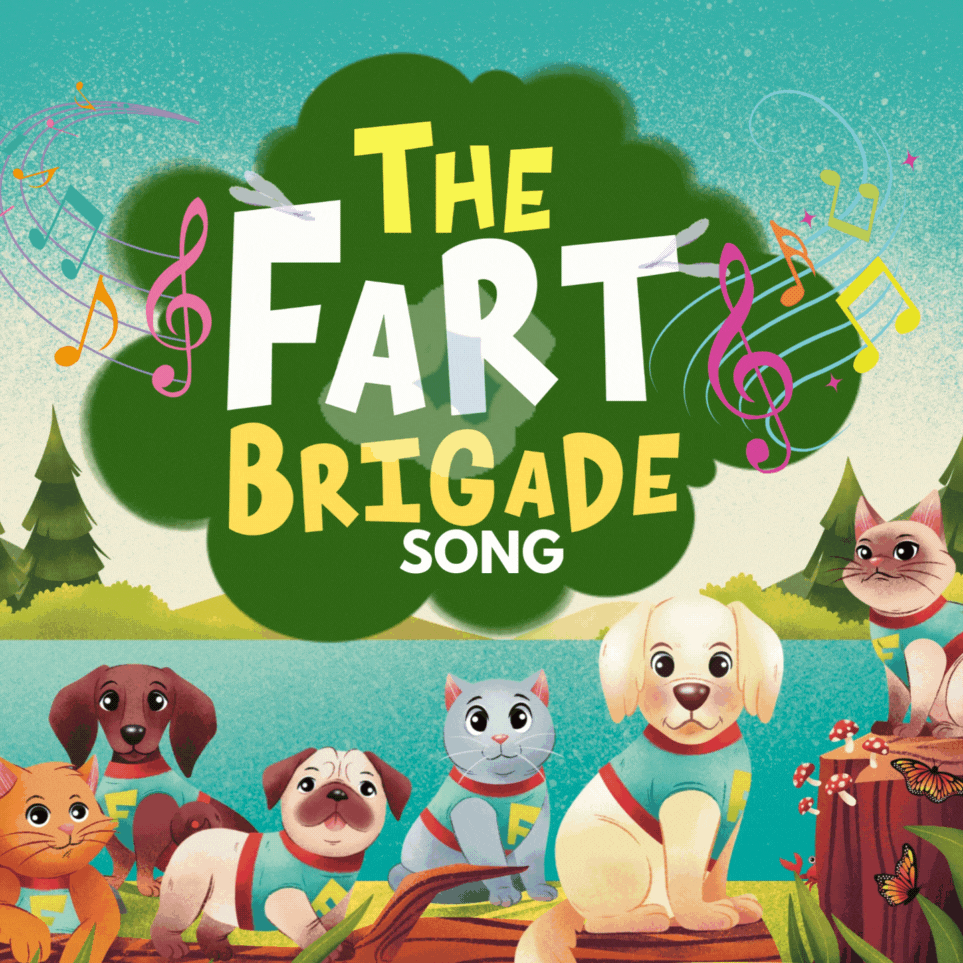 Ilustration of The Fart Brigade cover with a smoke animation