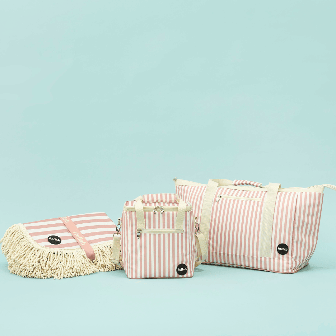 Fringed Medium Picnic Mat Rose Stripe