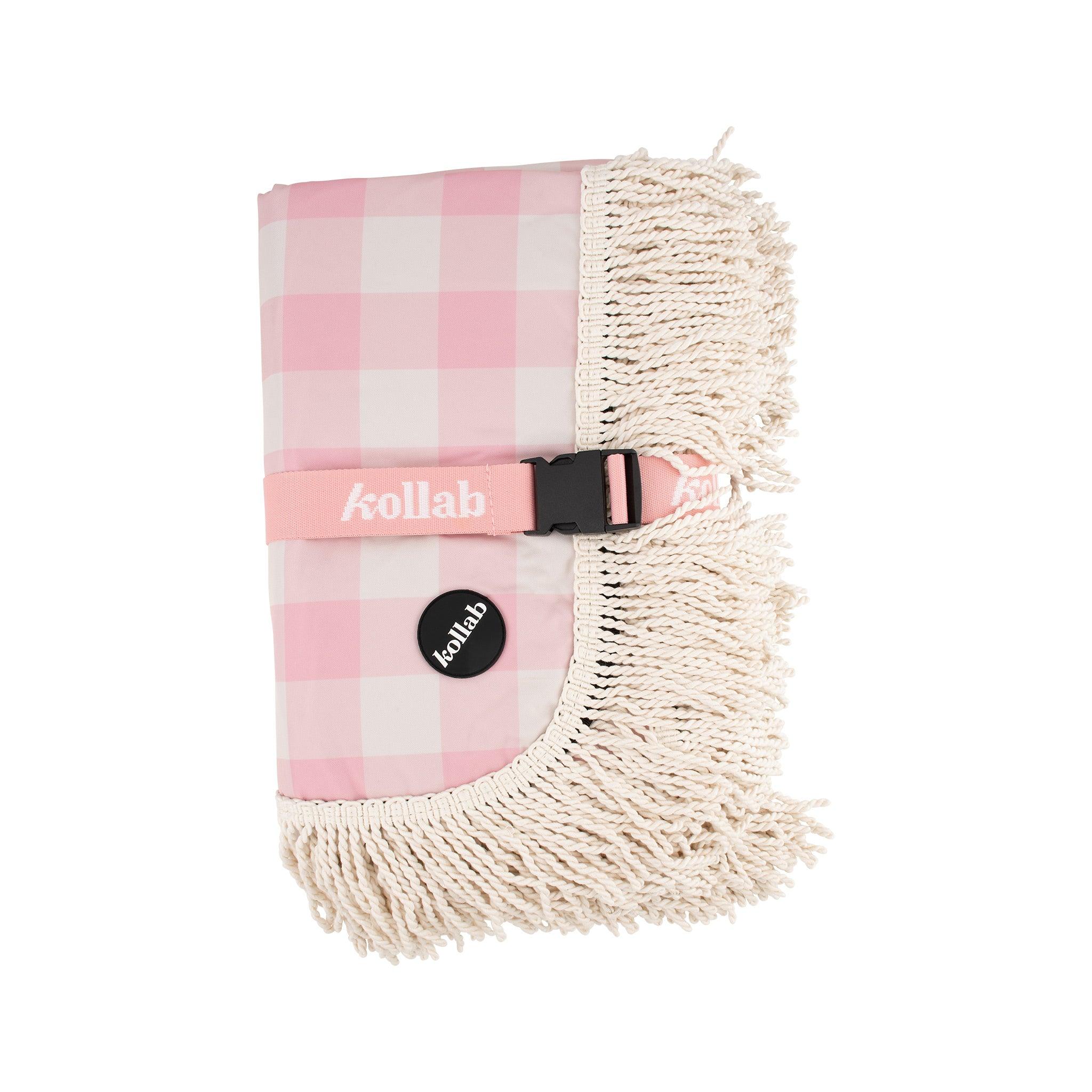 Fringed Medium Picnic Mat Candy Pink Check