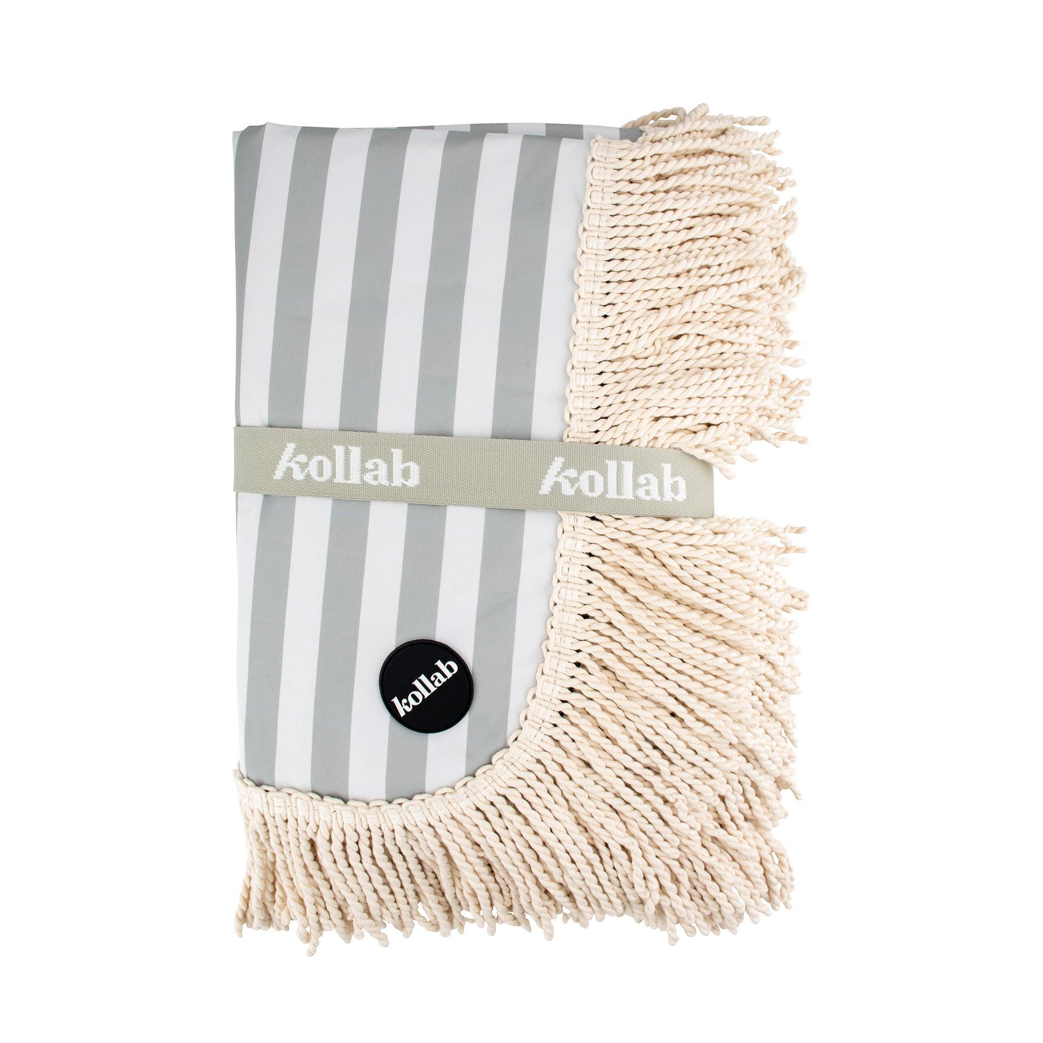 Fringed Picnic mat 1.4x1.4m Sage Stripe