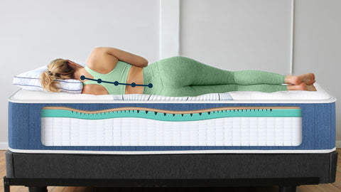 A woman laying on a mattress