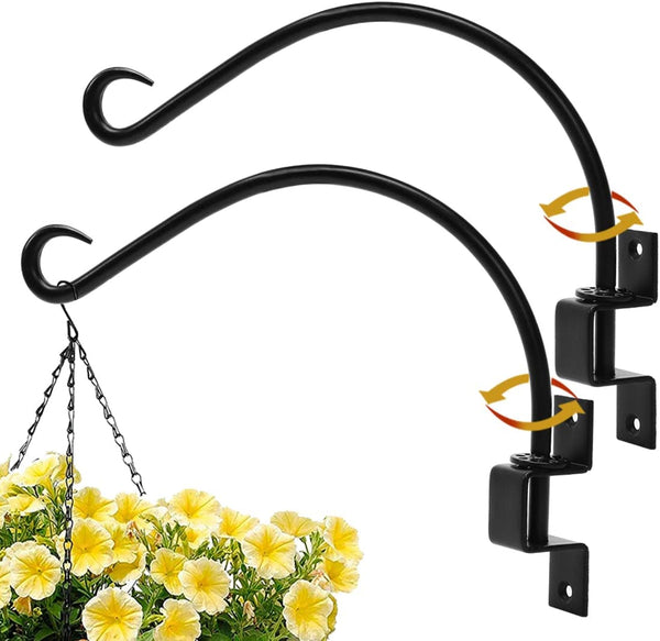 Maosen Plant Hanging Hooks Heavy Duty (2 Pcs-16 Inches Black) - Plant Hanger Bracket for Flowers Baskets Planter Pots Bird Feeder Lanterns Wind Chimes