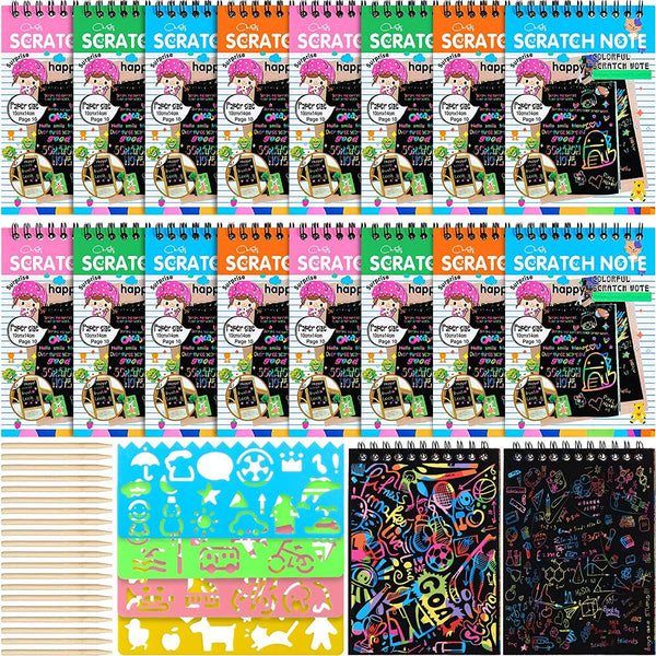 IFfree 16Pack Rainbow Scratch & Sketch Note Pads, Rainbow Scratch Mini Notes with Stylus Scratch Paper 10 Pages, Drawing