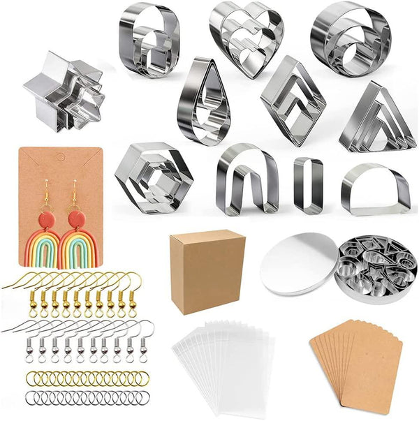 Maidston 30pcs Polymer Clay Cutters for Earrings 10 Shapes 3 Sizes Clay Earring Cutters with Earring Bags Hooks Plugs and Jump Rings Clay Earring Making Kit