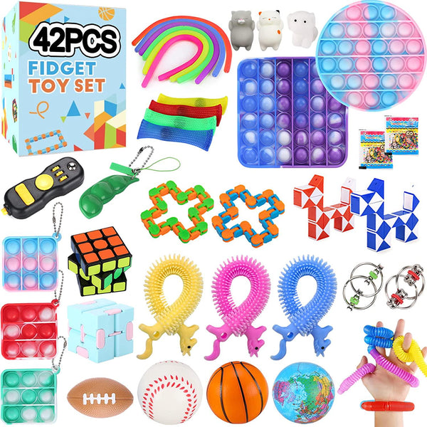 42 Pcs Fidget Toys Pack, Party Favors Carnival Treasure Classroom Prizes  Small Mini Bulk Sensory Figit Toys Set for Boys Girls Kids Adults, Stress