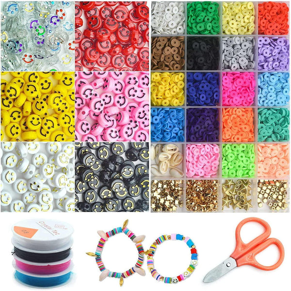 6950Pcs Clay Beads for Bracelet Making Kits 28 Color Flat Round Polymer  Clay Beads 6mm Heishi Clay Beads with Charms Kit and Elastic Strings for  Jewelry Making …