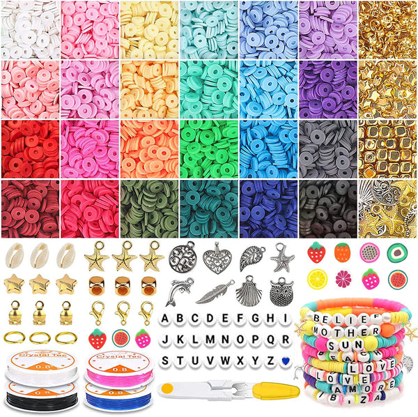 Inscraft Pony Beads, 4,600 Pcs 9mm Pony Beads Set in 27 Colors with Letter Beads, Star Beads and Elastic String for Bracelet Jewelry