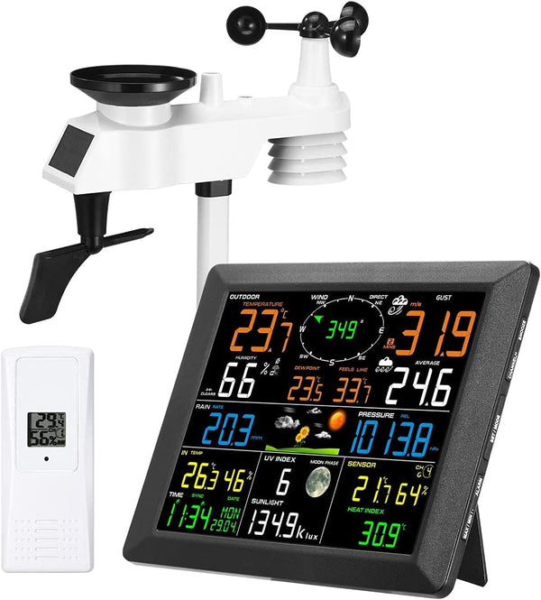 WS2910 Professional Digital Wi-Fi Weather Station Color Display with Solar  Powered 7-in-1 Outdoor Sensor Array