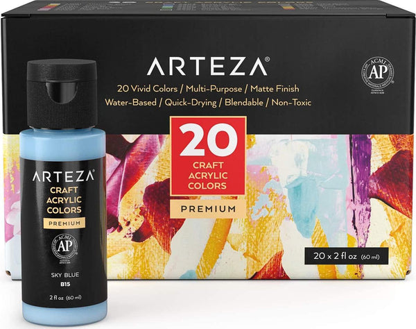 ARTEZA Metallic Acrylic Paint, Set of 12 Colors/Tubes 22 ml, 0.74