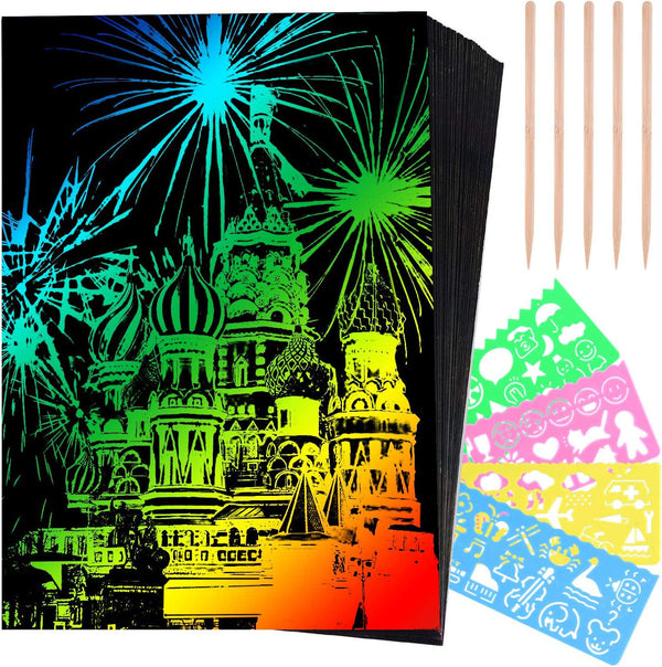 59pcs/10pcs Set Scratch Rainbow Art Paper Set - Magic Scratch Off
