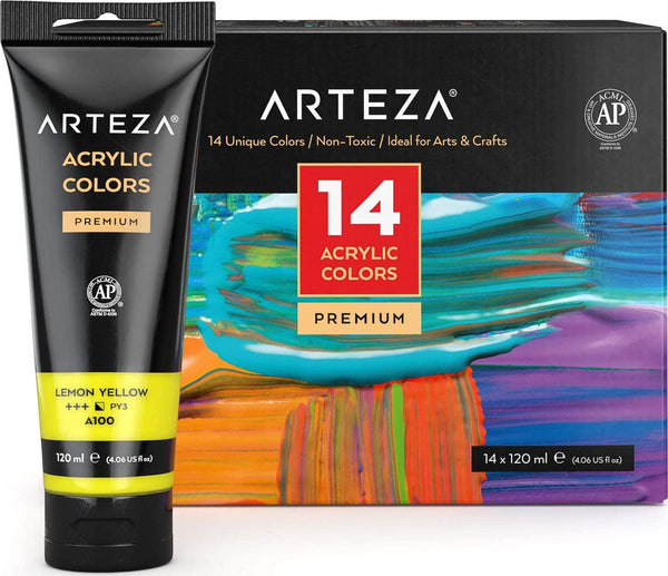 Arteza Metallic Acrylic Paint, Set of 36 Colors/Tubes 22 mL, 0.74 oz. with Box