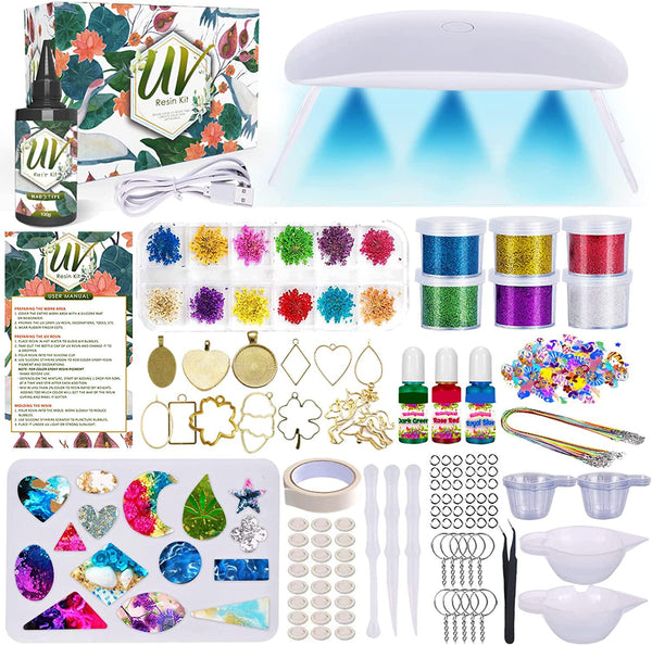 Resin Molds Kit, UV Epoxy Resin Supplies for Beginners Tools Set with  Silicone Molds, DIY Pendant Charms, Glitters, Dried Flowers, Foil Flakes  for Jewelry Making Arts Crafts Kit, Instruction Included