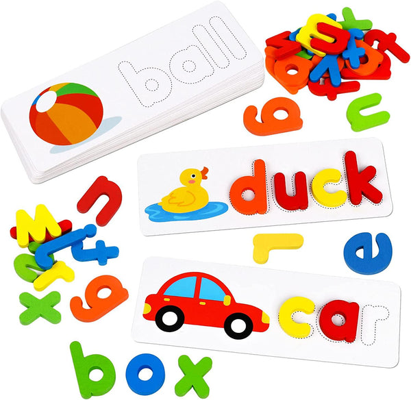 Coogam Wooden Short Vowel Reading Letters Sorting Spelling Games, Sight  Words Flashcards Alphabet Puzzle Montessori Educational Toy for Kids 3 4 5  Years Old : : Toys & Games