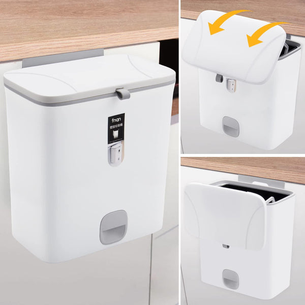 2.5 Gallon Kitchen Compost Bin for Counter Top or Under Sink, Hanging Small  Trash Can with Lid for Cupboard/Bathroom/Bedroom/Office/Camping, Mountable Indoor  Compost Bucket, White