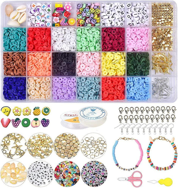 2 Boxes Clay Beads for Bracelets Making, Fruit Flower Smiley Polymer Clay  Beads Charms With 24 Colors Flat Round Heishi Spacer -  Israel