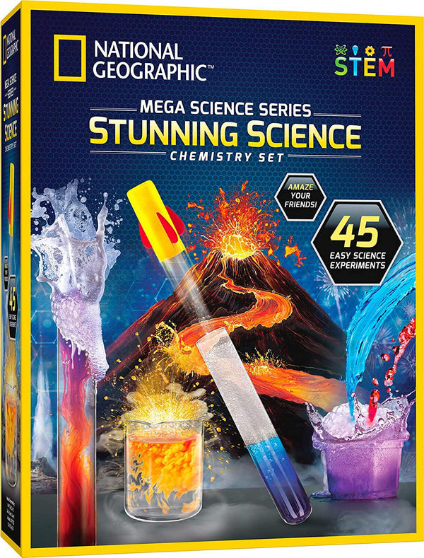 NATIONAL GEOGRAPHIC Amazing Chemistry Set - Mega Chemistry Kit with Over 15  Science Experiments, Make Glowing Worms, a Crystal Tree, Fizzy Solutions,  and More, Great STEM Gift for Girls and Boys 