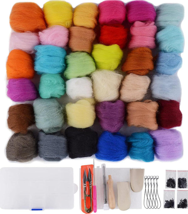 Needle Felting Kit 109 Pieces Set, Wool Roving 36 Colors with Complete Felt Tools and Storage Box Needle Felting Starter Kit for DIY Craft Animal