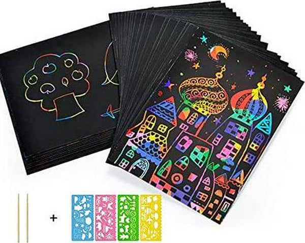 Scratch Paper Art Set, 50 Sheets Rainbow Magic Scratch Art Black Scrat