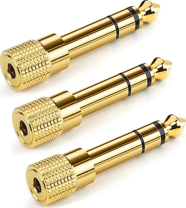 6.35mm Plug to 3.5mm Socket (Pack of 2) 1/4 to 1/8 inch Stereo Audio Jack  Adapter  Converts Audio from Amplifiers, Guitar, Piano, Drums, Speakers &  Mic that use 6.35mm to 3.5mm