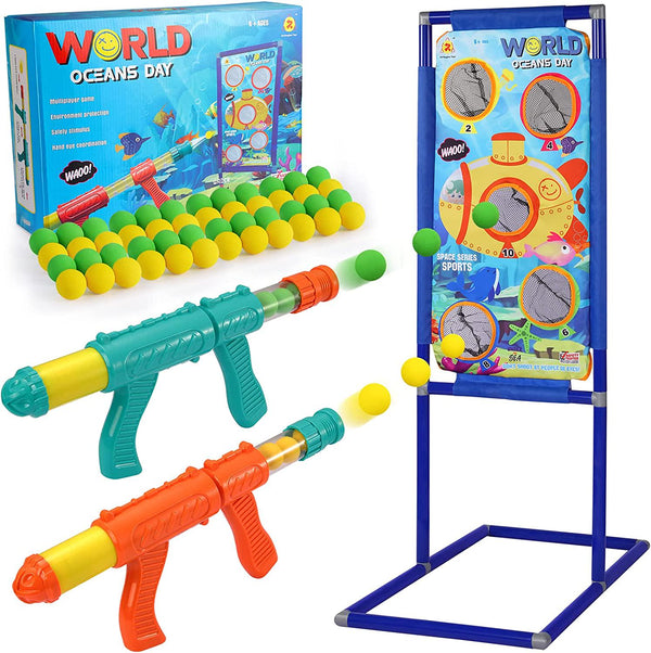Shooting Game Toy for Kids with 2 Air Pump Guns, 24 Soft Foam Balls, R