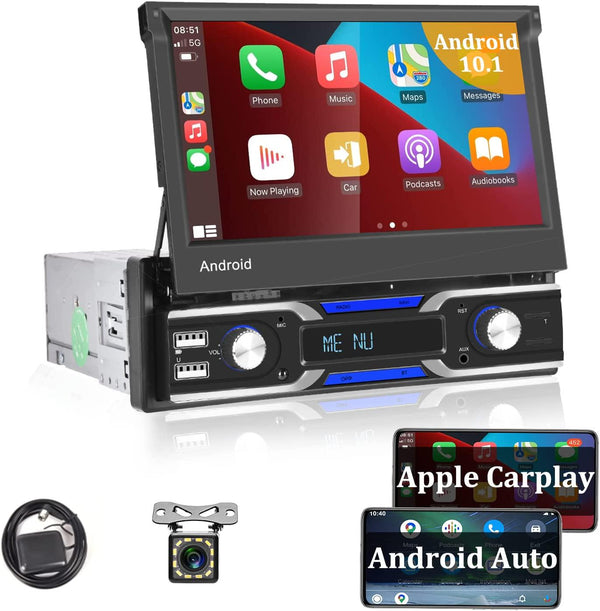 Single Din Car Stereo 5.1 Inch Touchscreen Radio with Carplay and Andr