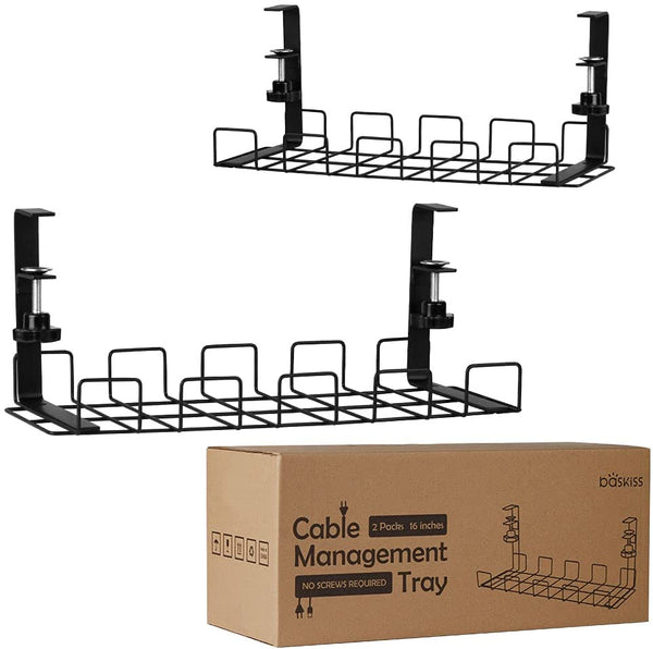 Under Desk Cable Management Tray 2Pack, 17in Under Desk Cord Organizer  System Screw Mount for Wire Management, Metal Under Desk Shelf Cable Rack, Cable  Organizer for Desk/Wall, Offices, Kitchens 