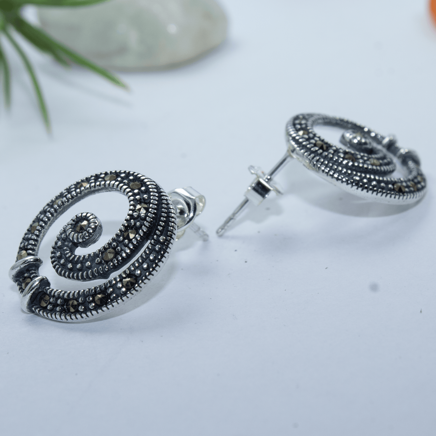 Silver Oxidized In Out Circle Earrings