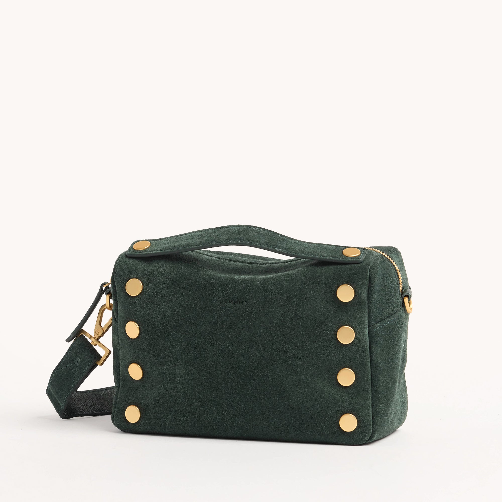 Hammitt Evan Crossbody Green Room Suede Brushed Gold Sml
