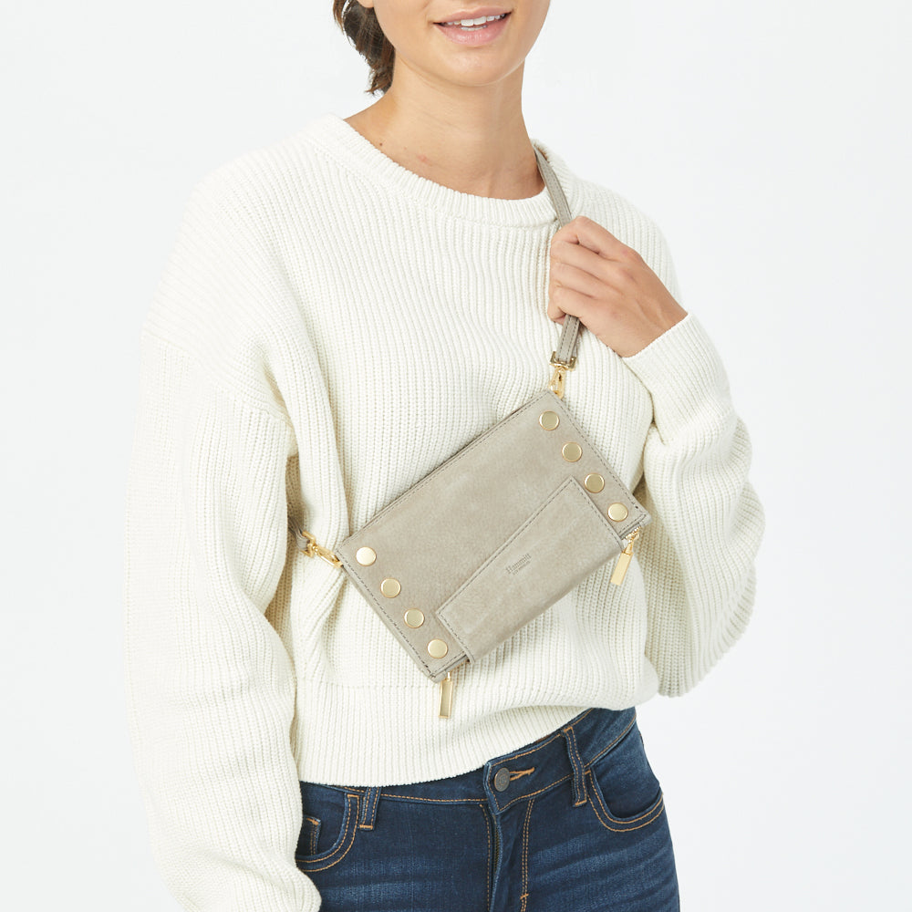 Levy, Grey Nubuck Leather Crossbody Wallet