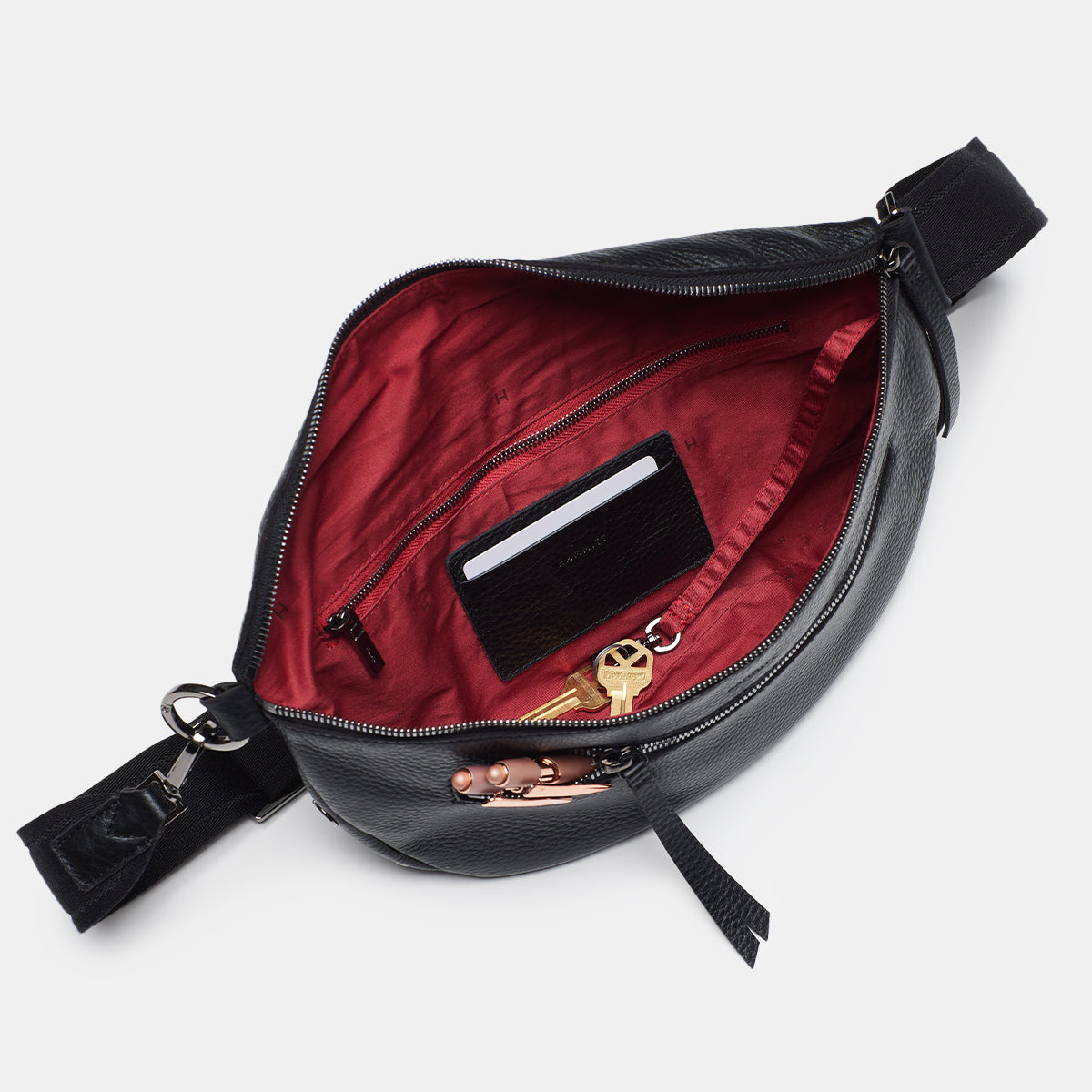 Hammitt Charles Crossbody Leather Belt Bag Red Zipper Black Handbag Ne– Bag  Lady Shop