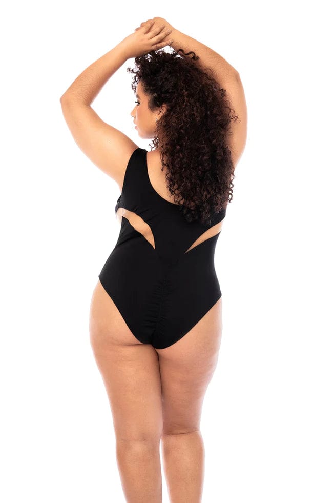 2024 Black White Color Block One Piece Curvy Plus Size Swimsuit