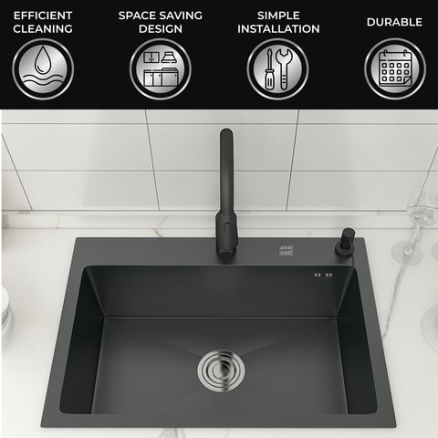 stainless steel kitchen sink color black size 55x43