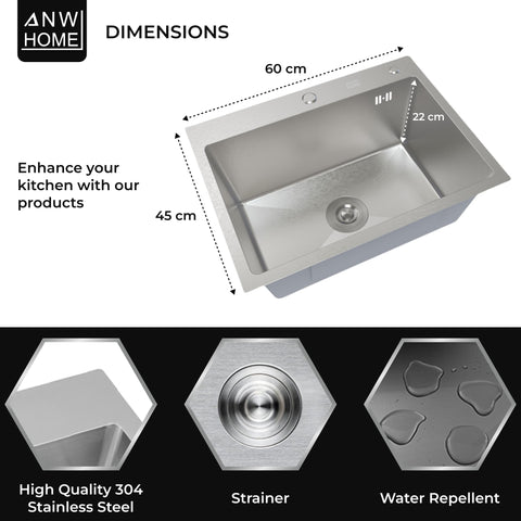 stainless steel kitchen sink color silver size 60x45