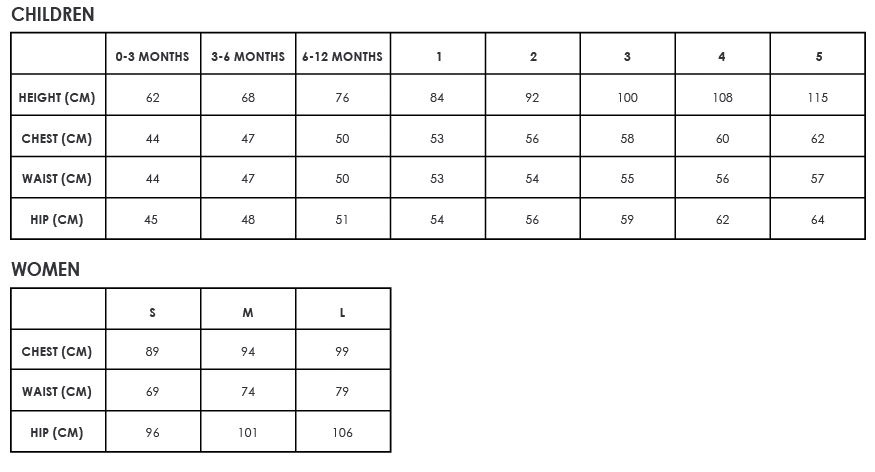 sizing chart | Huxbaby