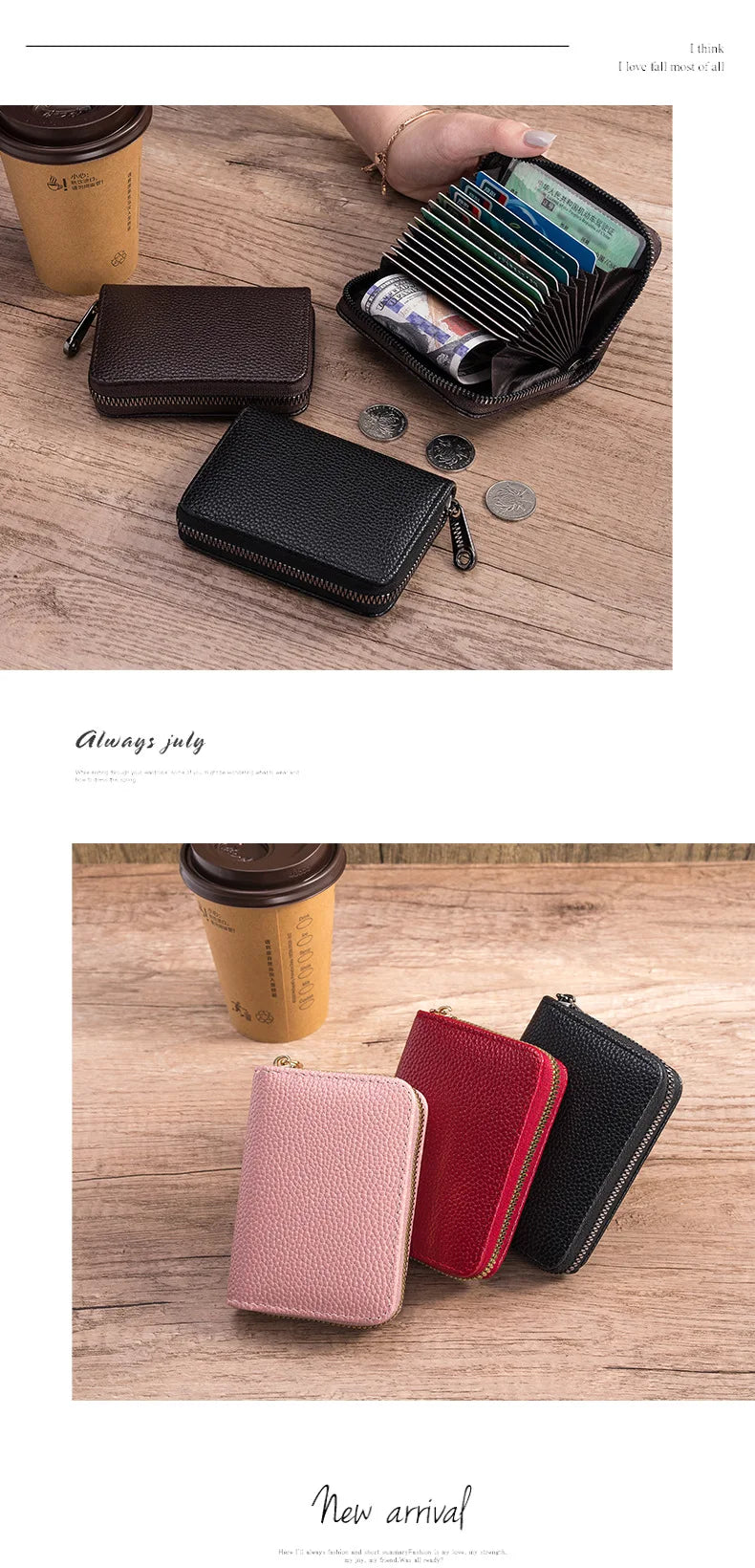 11 Detents Cards Holders Men’s Wallet Women’sCredit Card Holder RFID Blocking Zipper Money Pouch Card Protect Case Pocket Purse