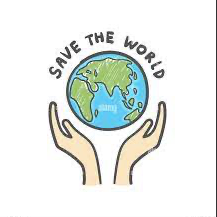 logo af hænder og verden med teksten save the world