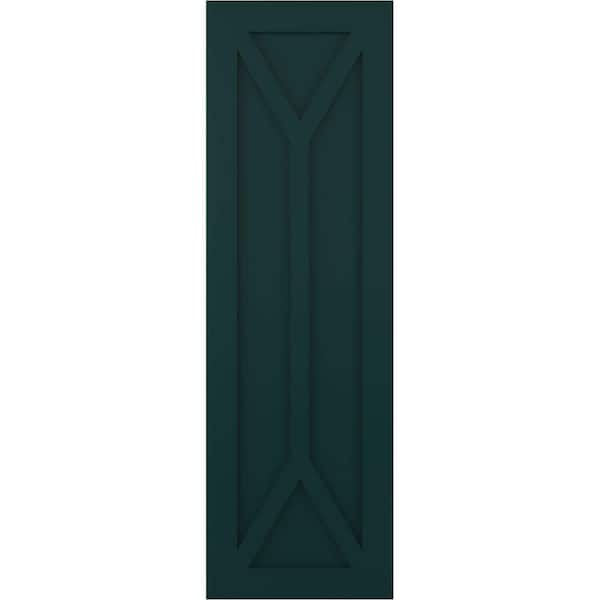 True Fit 15 in. x 64 in. Flat Panel PVC San Carlos Mission Style Fixed Mount Shutters Pair in Thermal Green