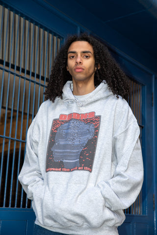 Streetwear hoodie in ash grey with lofi print