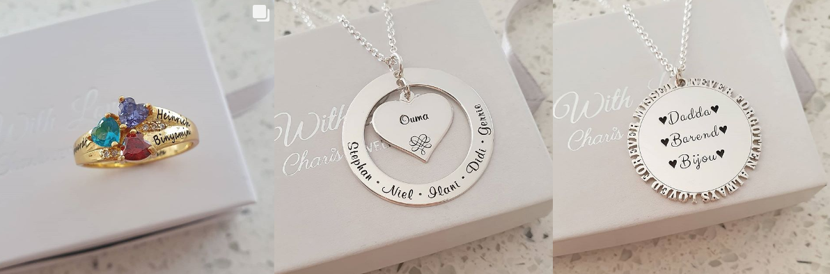 Charis Jewelry SA personalized rings and necklaces