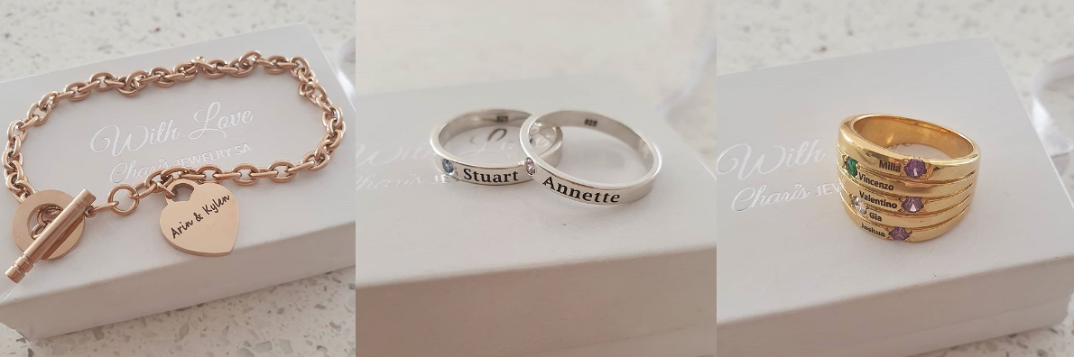 Charis Jewelry SA personalized bracelets and rings