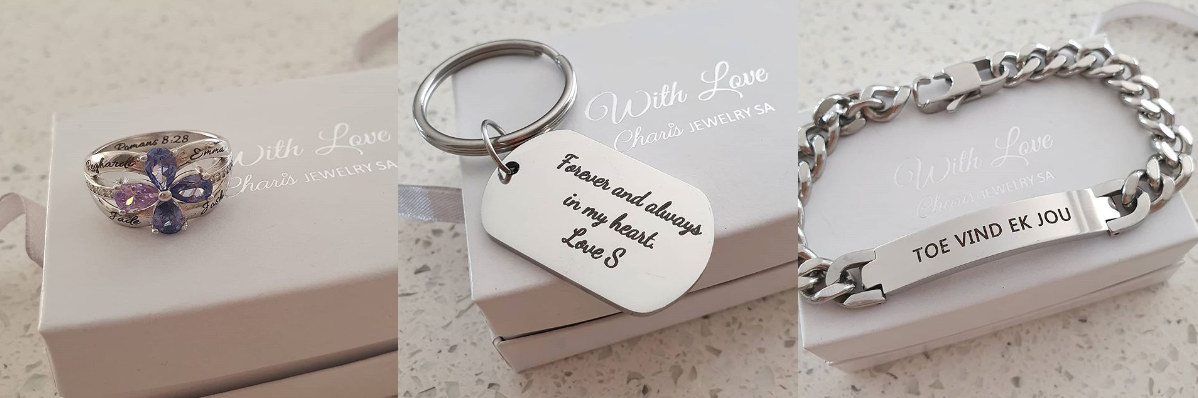 Personalized rings, bracelets and keyrings Charis Jewelry SA