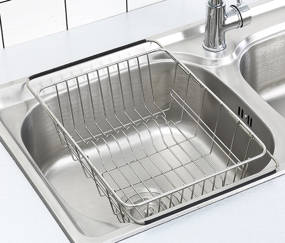 Homlly Expandable Stainless Steel Sink Dish Drainer