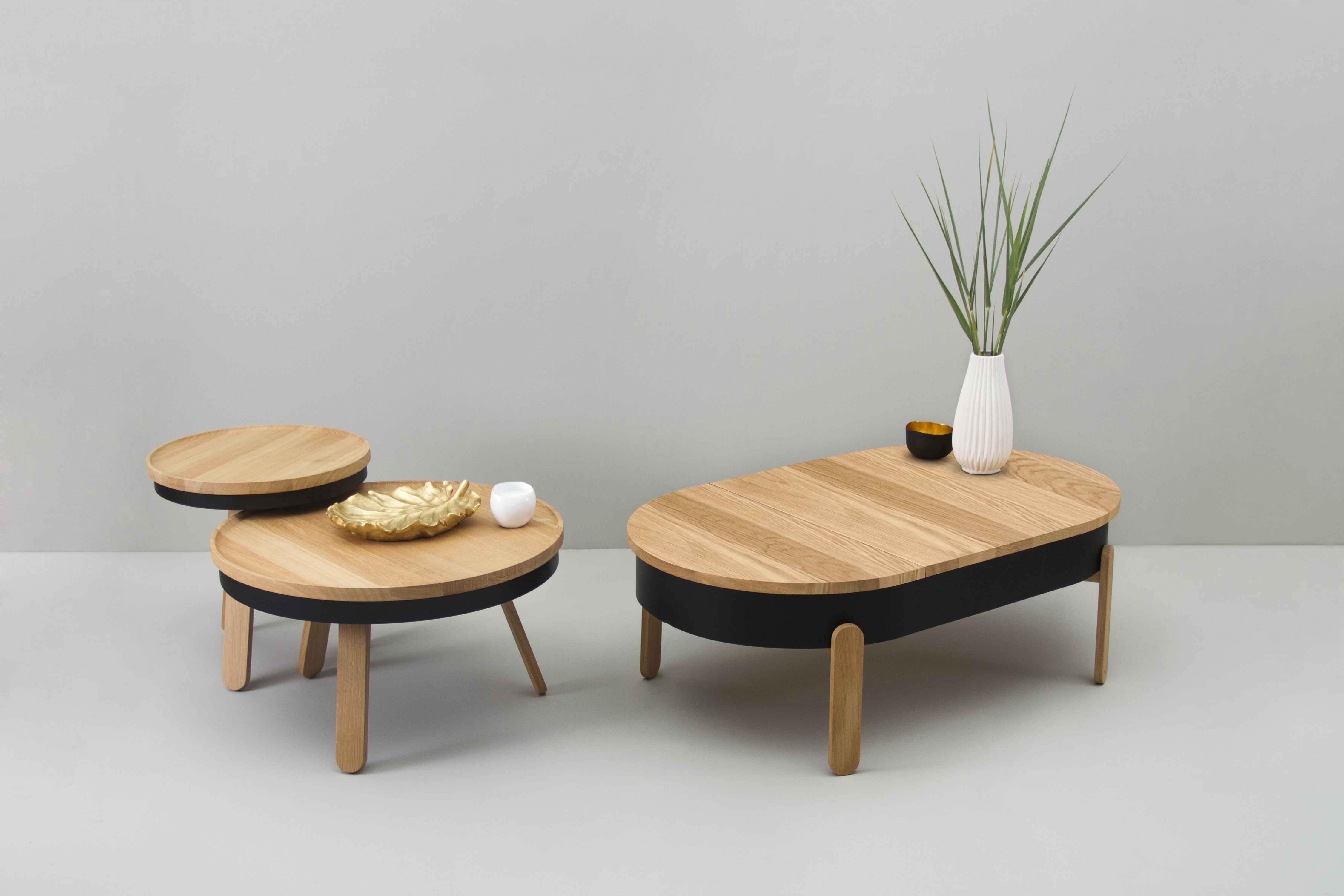 Set of center tables living room studio wooden furniture minimal storage
